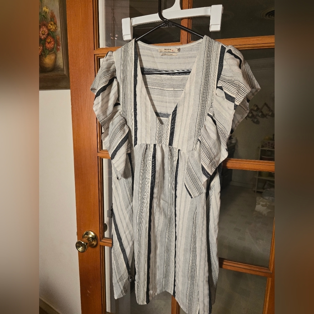 Pull & Bear Linen Ruffle Sleeve Mini Dress Medium